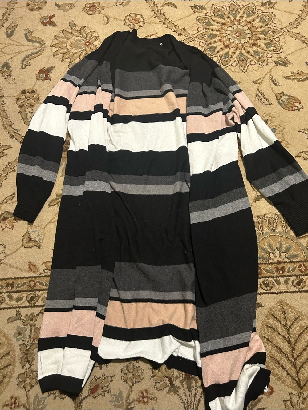 Striped Longline Women's Sweater Cardigan - Black, Gray, White, Pink